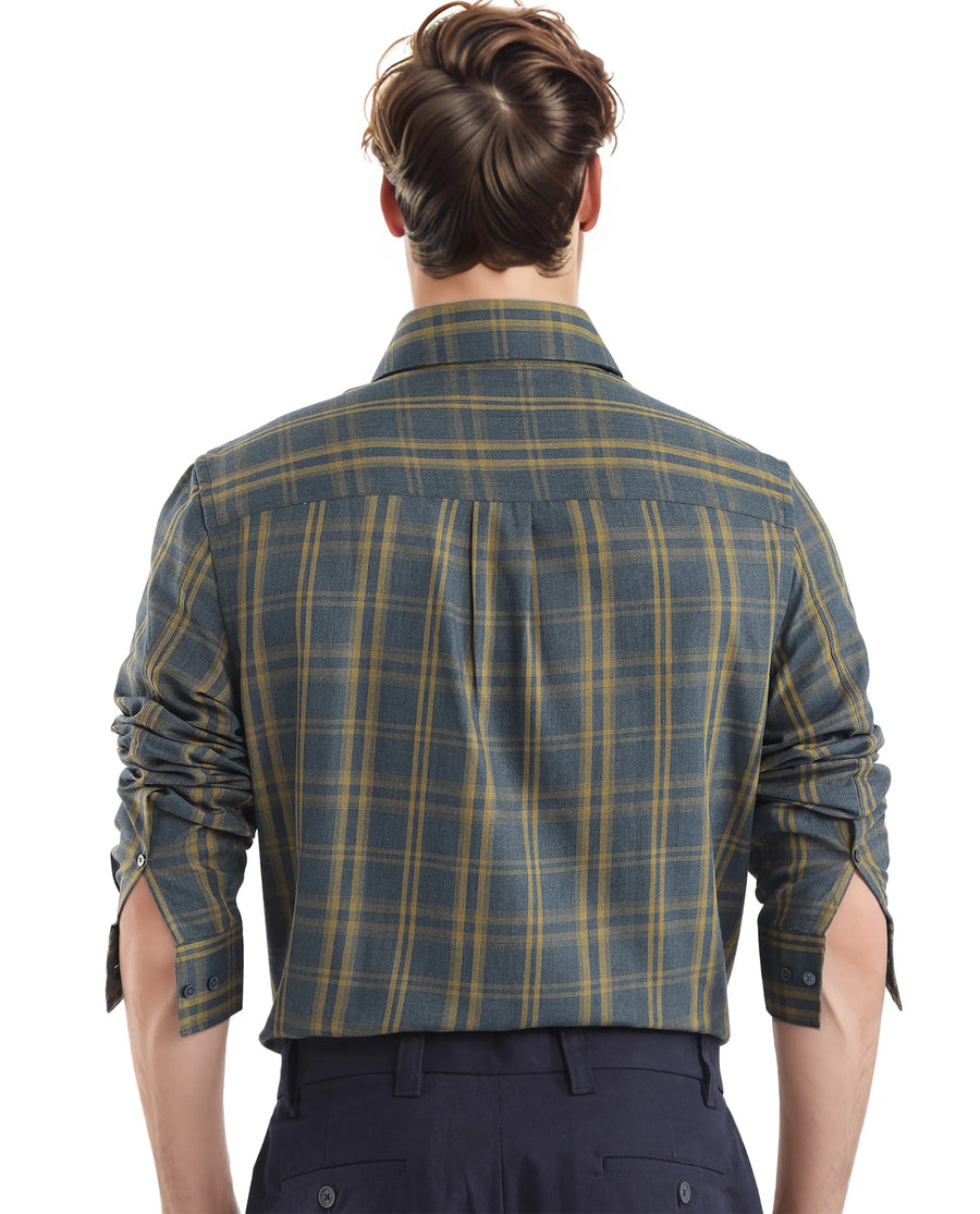 Rare Rabbit Men's Funto Dark Blue Cotton Checked Print Regular Fit Full Sleeve Collared Shirt
