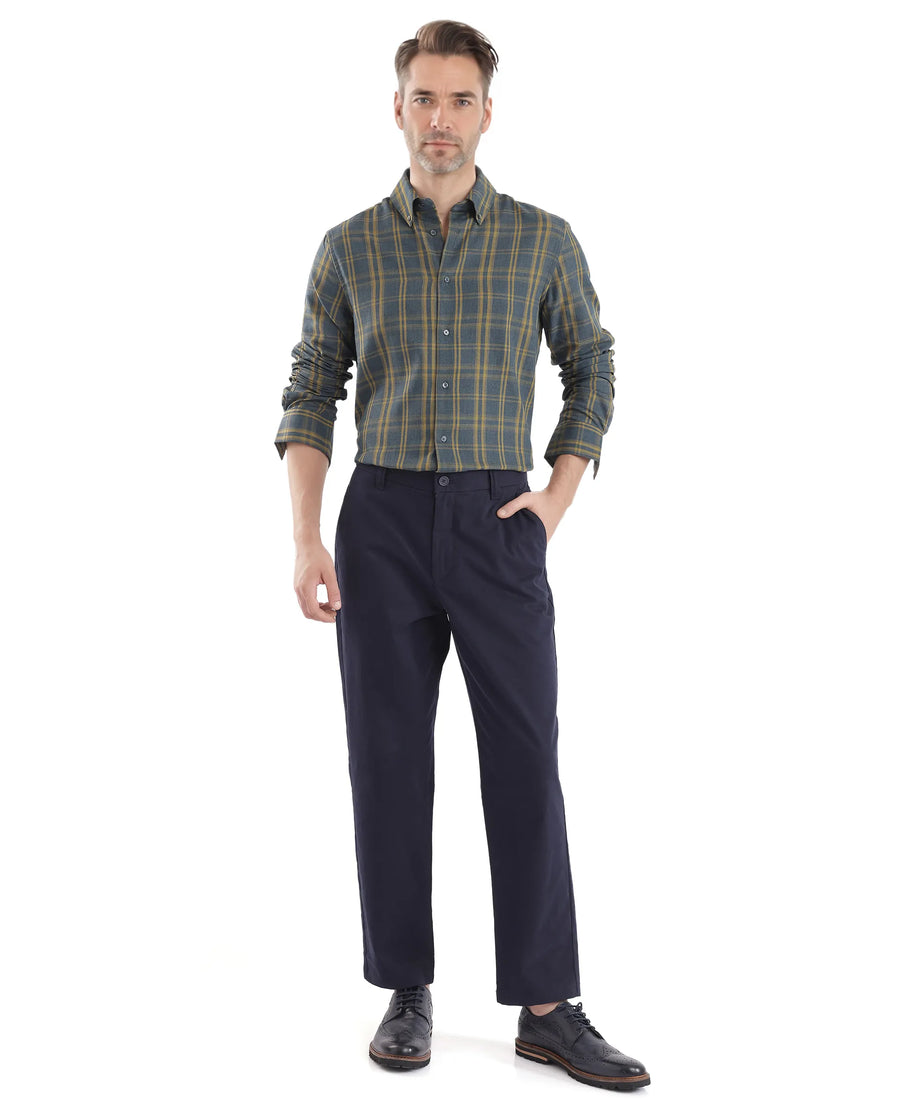 Rare Rabbit Men's Funto Dark Blue Cotton Checked Print Regular Fit Full Sleeve Collared Shirt
