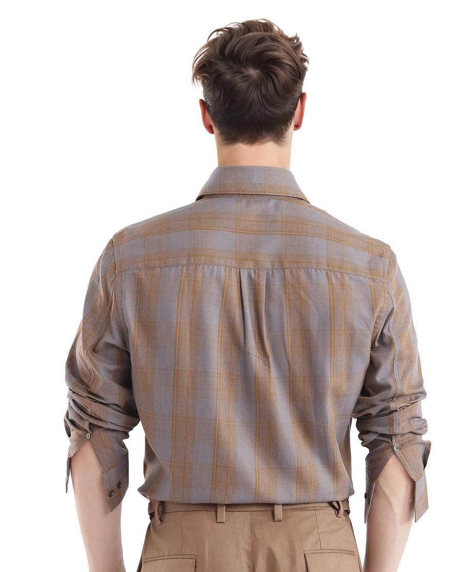 Rare Rabbit Men's Funto Dark Grey Cotton Checked Print Regular Fit Full Sleeve Collared Shirt