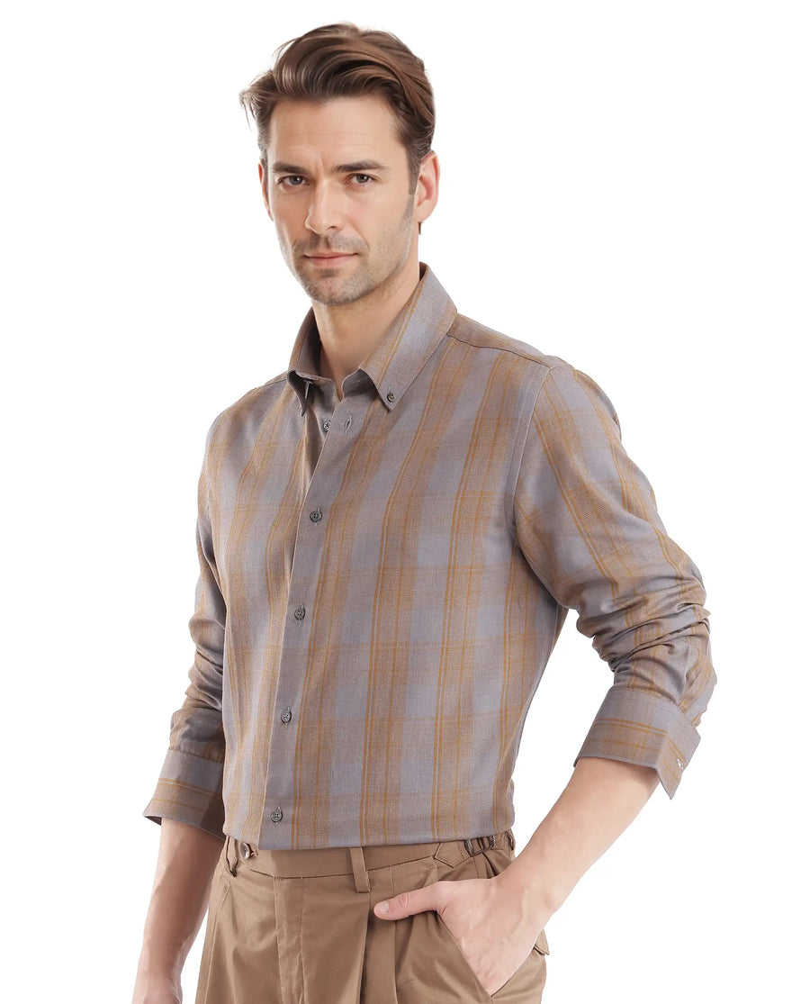 Rare Rabbit Men's Funto Dark Grey Cotton Checked Print Regular Fit Full Sleeve Collared Shirt