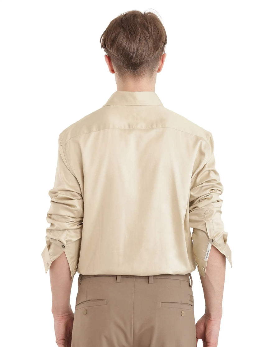Rare Rabbit Men's Fury Beige Cotton Plain Relaxed Fit Full Sleeve Collared Shirt