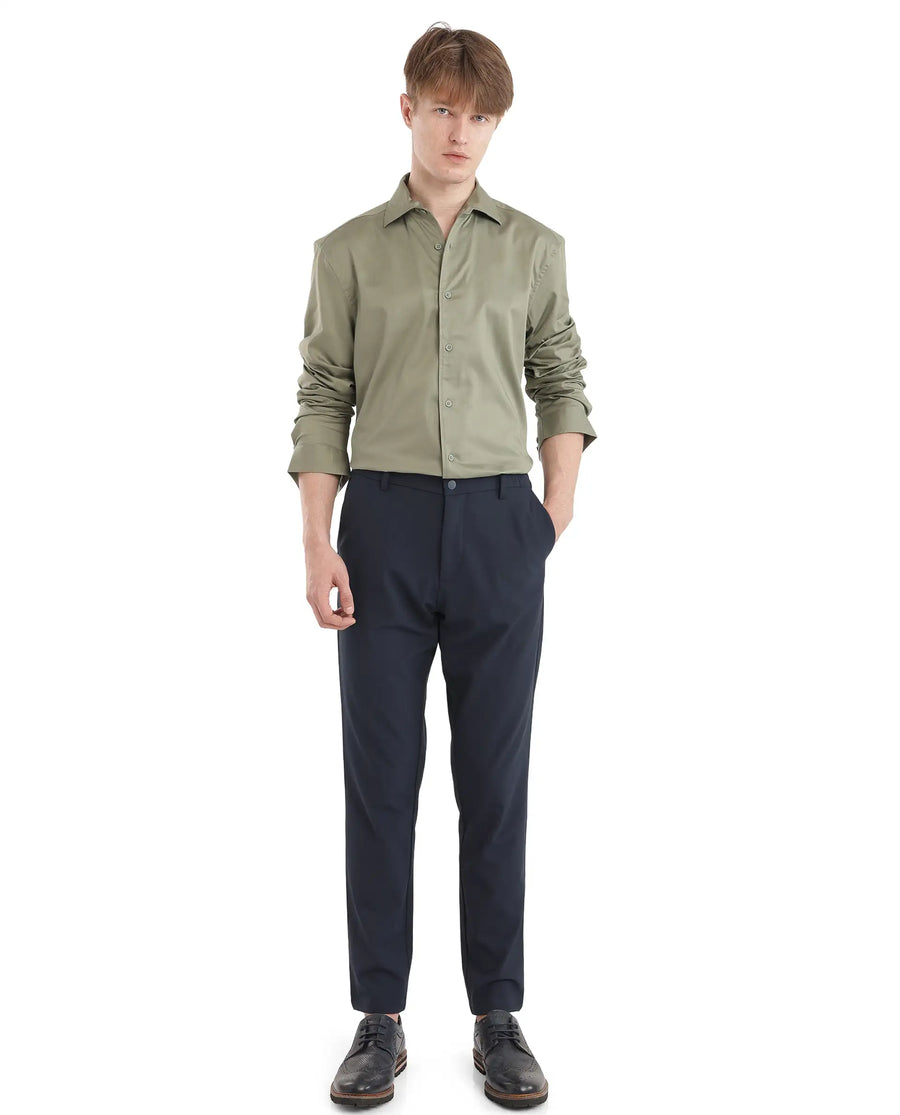 Rare Rabbit Men's Fury Dusky Green Cotton Plain Relaxed Fit Full Sleeve Collared Shirt