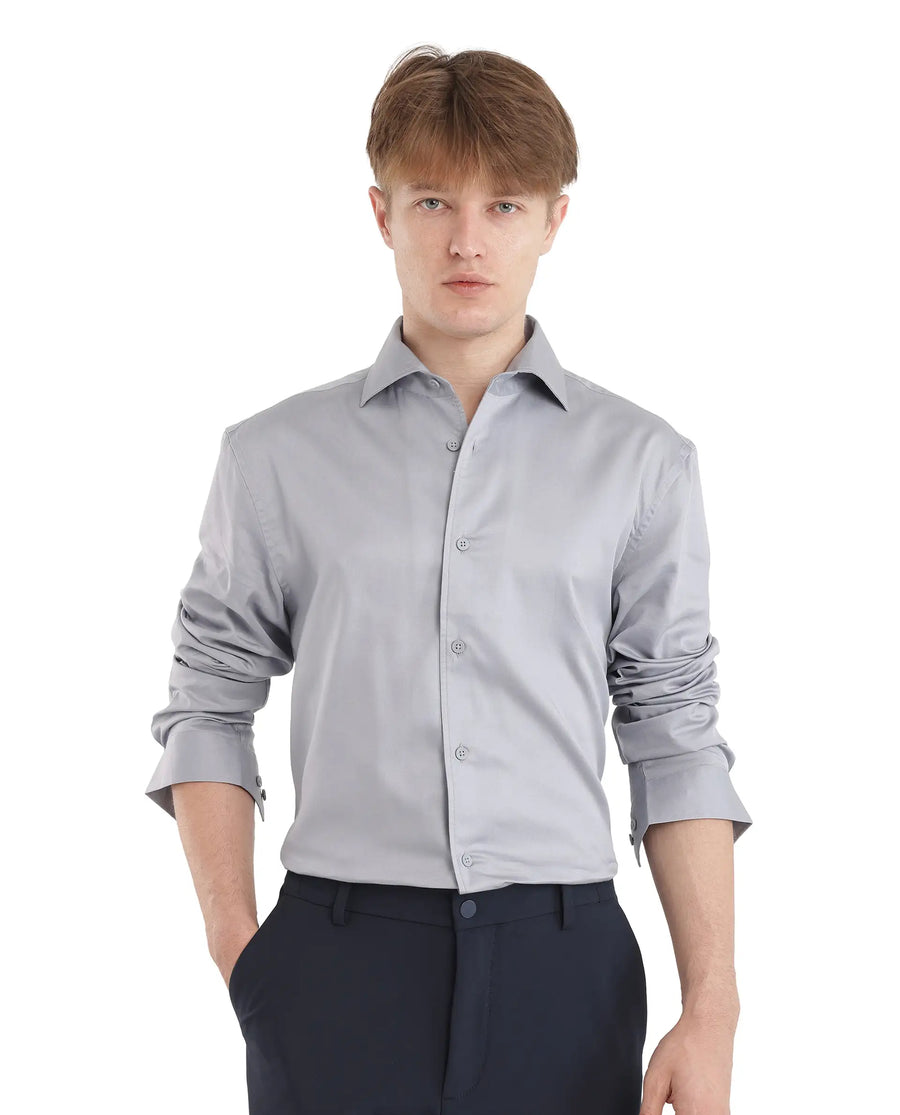 Rare Rabbit Men's Fury Light Blue Cotton Plain Relaxed Fit Full Sleeve Collared Shirt