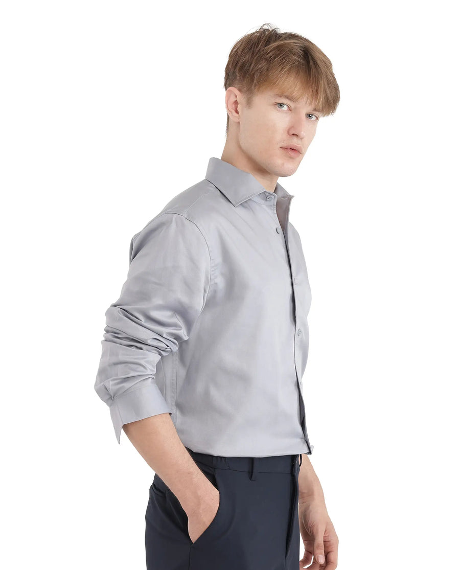 Rare Rabbit Men's Fury Light Blue Cotton Plain Relaxed Fit Full Sleeve Collared Shirt