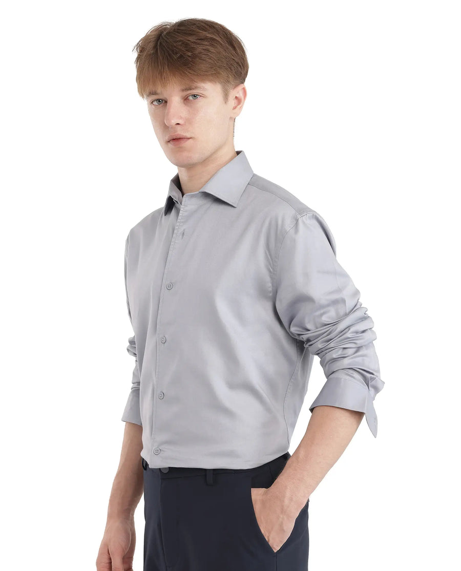 Rare Rabbit Men's Fury Light Blue Cotton Plain Relaxed Fit Full Sleeve Collared Shirt