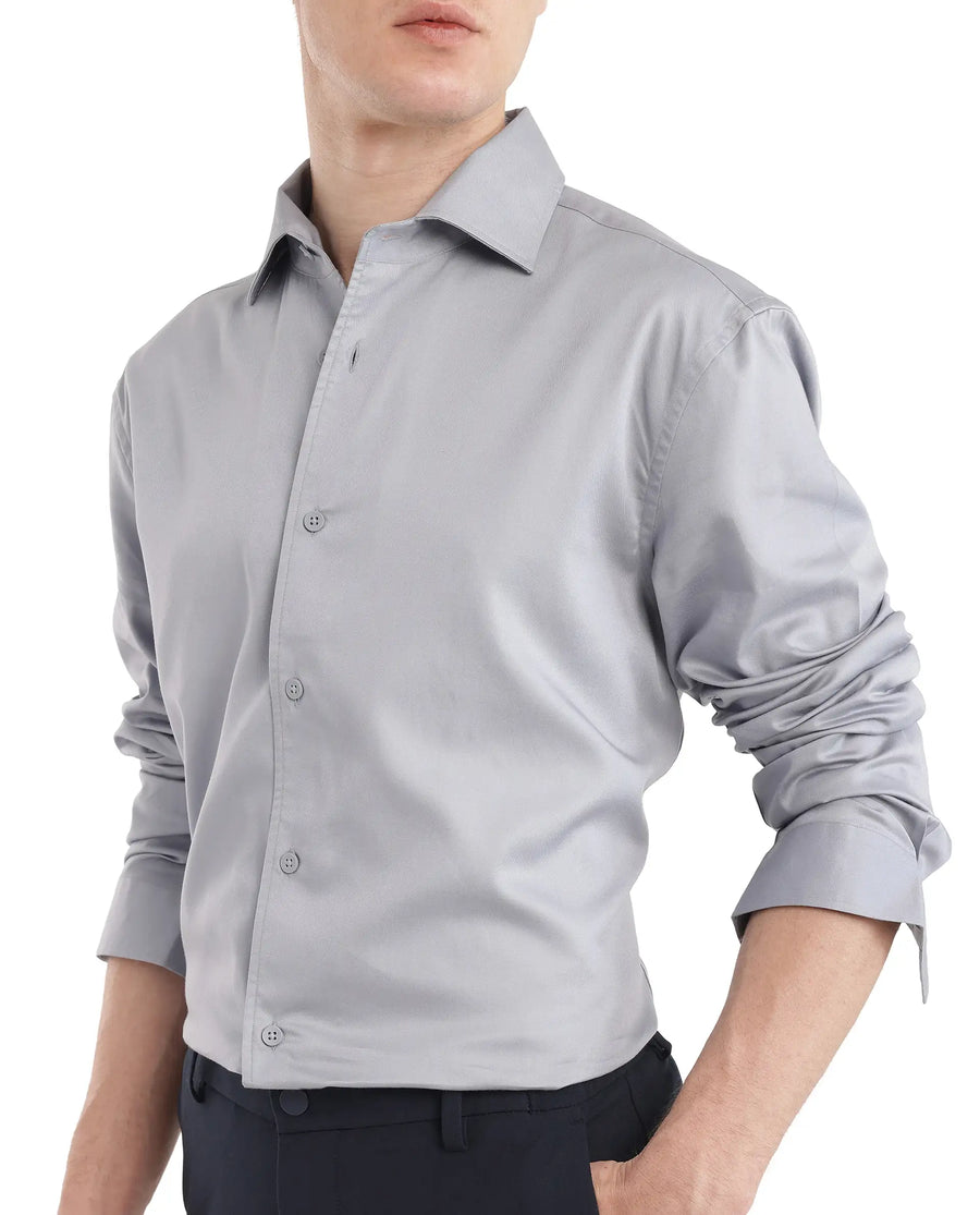 Rare Rabbit Men's Fury Light Blue Cotton Plain Relaxed Fit Full Sleeve Collared Shirt
