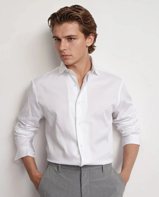 Rare Rabbit Men's Fury White Cotton Plain Regular Fit Full Sleeve Collared Shirt