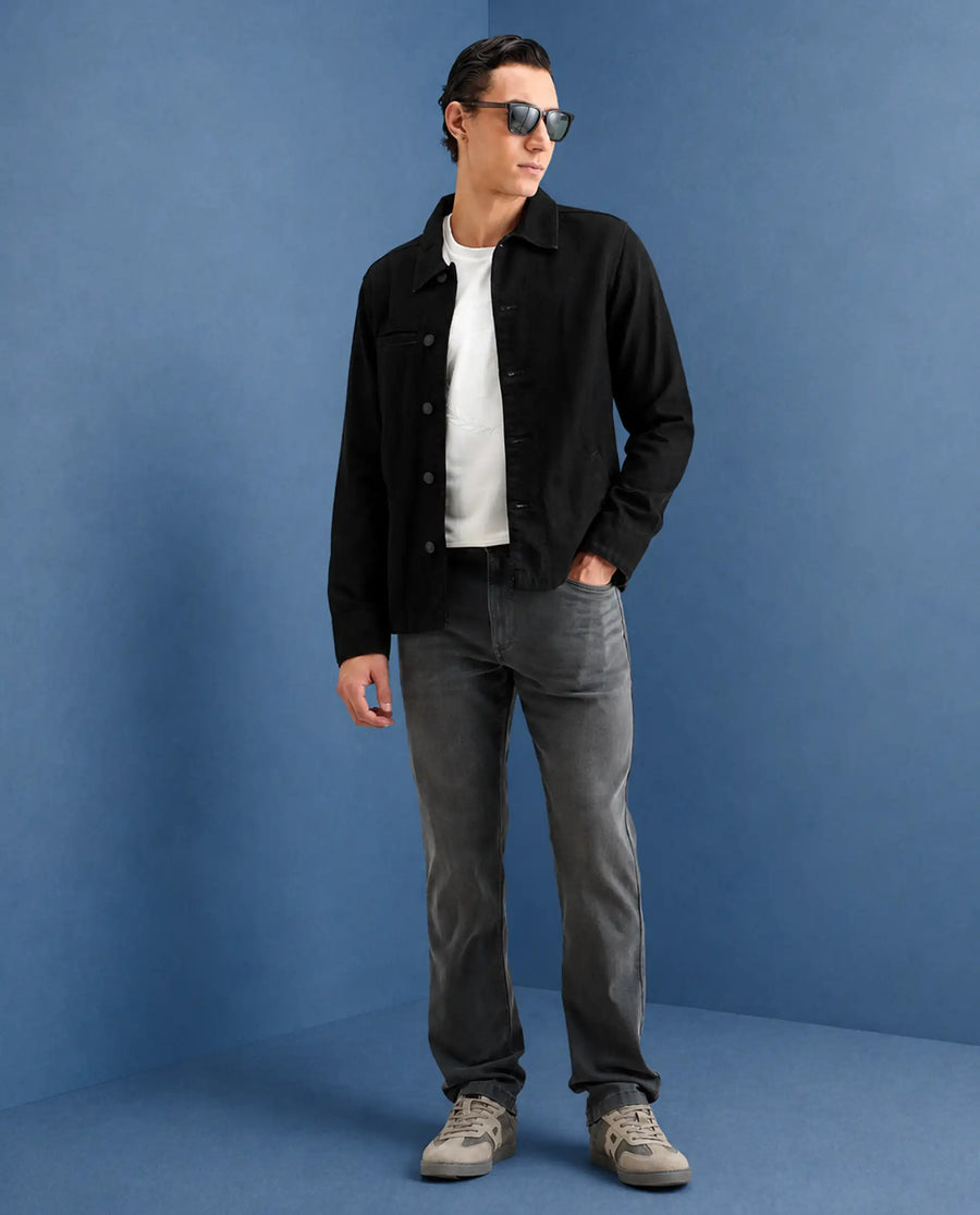 Rare Rabbit Men's Fyod 26 Dark Grey Cotton Blend Fabric Morris Regular Fit Plain Jeans