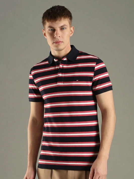 Tommy Hilfiger Men Striped Polo Collar Slim Fit T-shirt