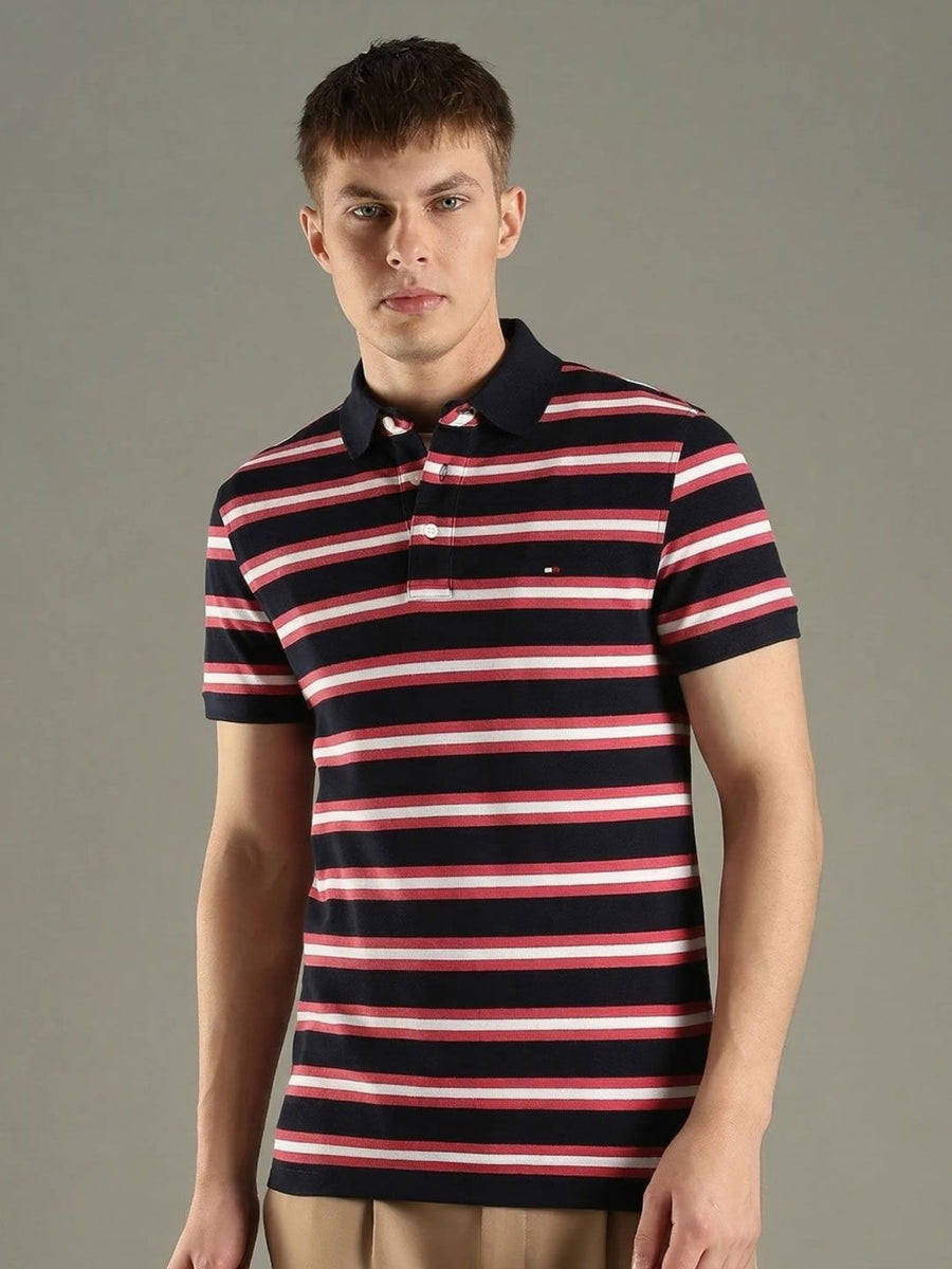 Tommy Hilfiger Men Striped Polo Collar Slim Fit T-shirt