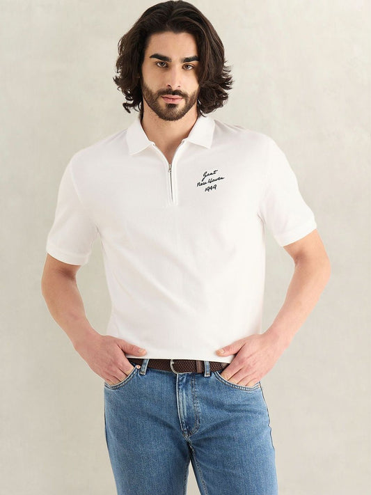 Gant Men White Solid Regular Fit Pure Cotton Polo T-Shirt
