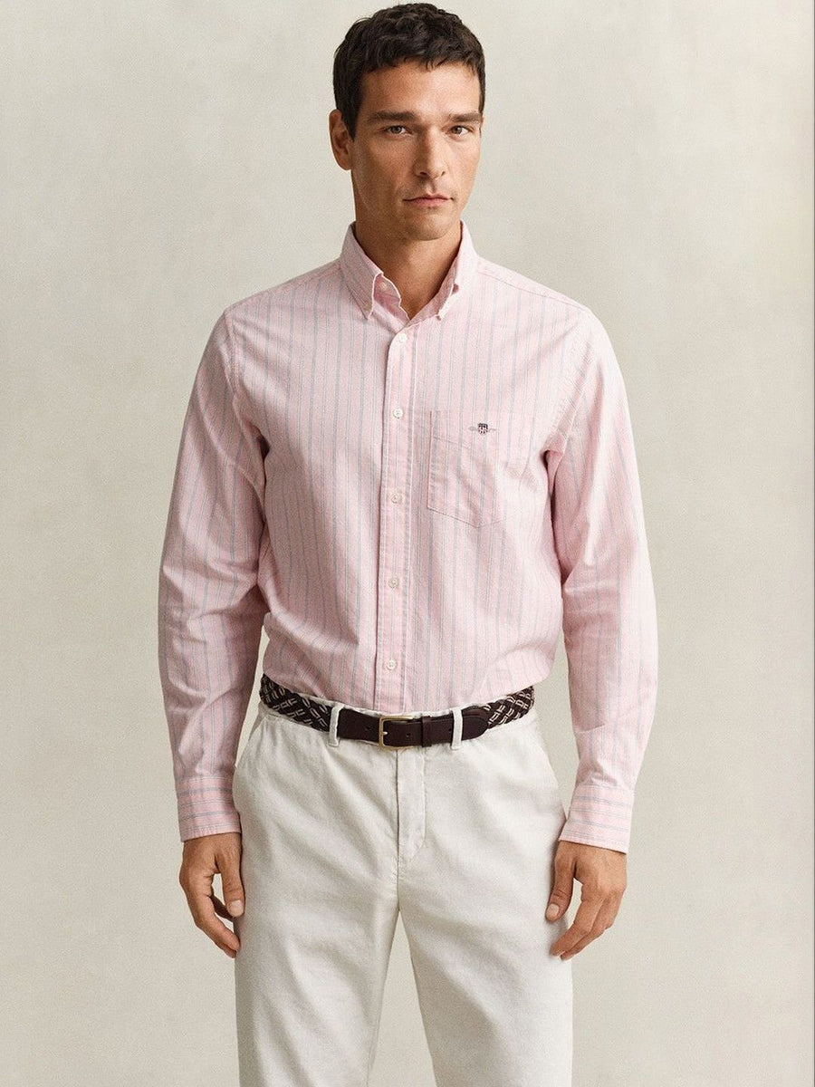Gant Men Pink Striped Regular Fit Classic Oxford Shirt