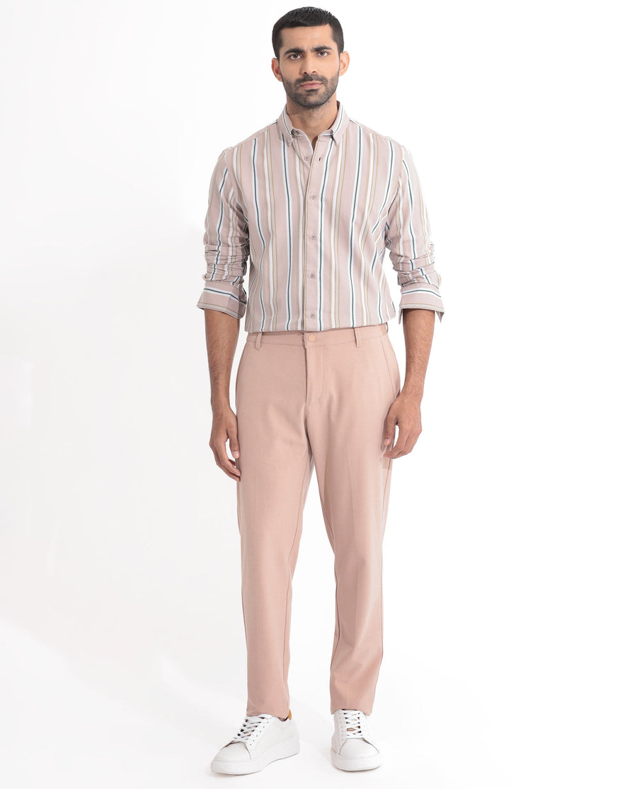 Rare Rabbit Men's Fushion Dusky Pink Cotton Striped Print Regular Fit Full Sleeve Collared Shirt