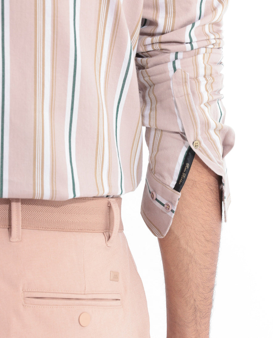 Rare Rabbit Men's Fushion Dusky Pink Cotton Striped Print Regular Fit Full Sleeve Collared Shirt