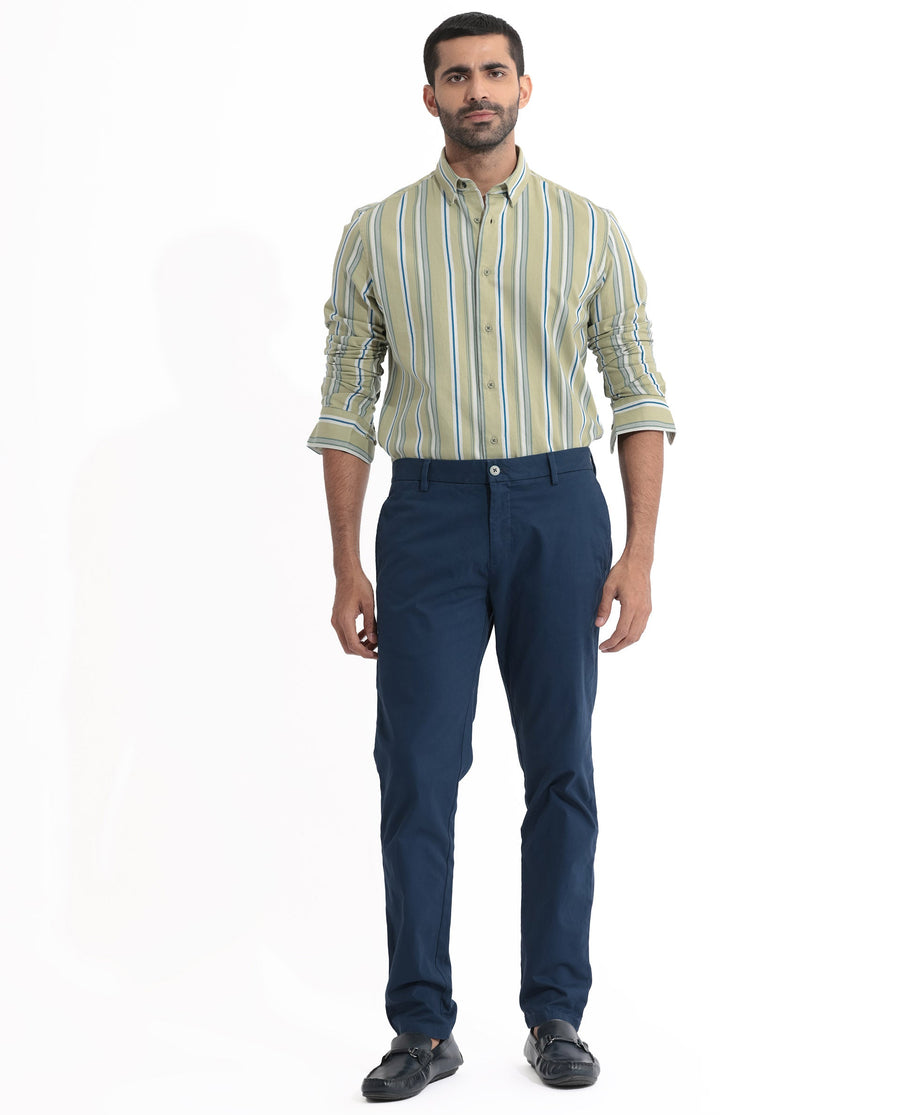 Rare Rabbit Men's Fushion Dusky Green Cotton Striped Print Regular Fit Full Sleeve Collared Shirt