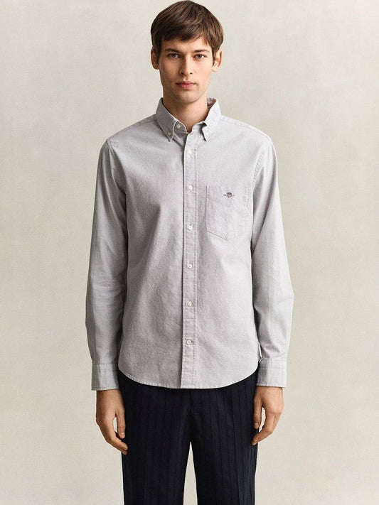 Gant Men Grey Solid Regular Fit Classic Oxford Shirt