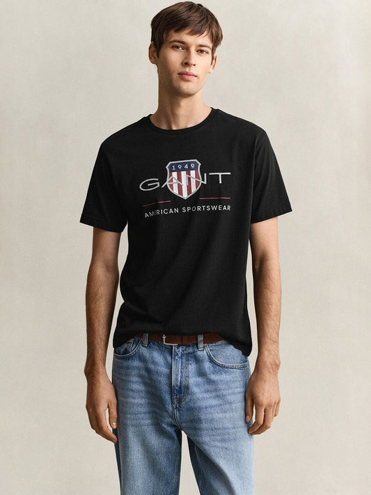 Gant Men Black Printed Regular Fit Archieve Shield T-Shirt
