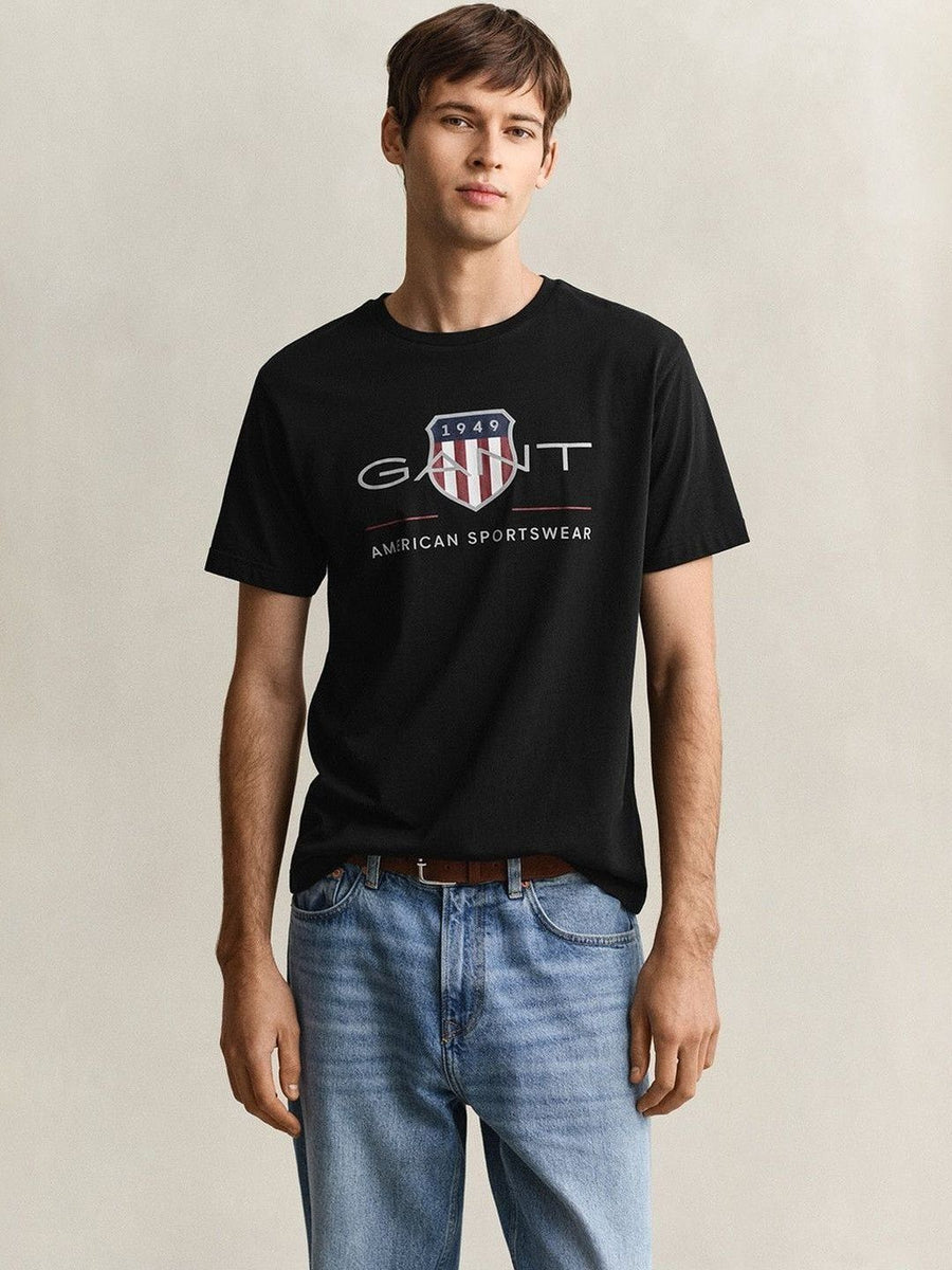 Gant Men Black Printed Regular Fit Archieve Shield T-Shirt
