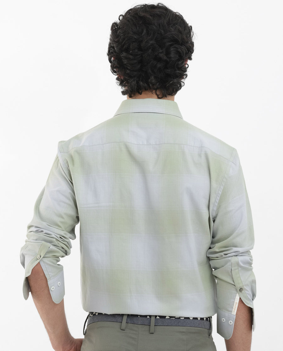 Rare Rabbit Men's Gabin Dusky Green Cotton Checked Print Regular Fit Full Sleeve Collared Shirt