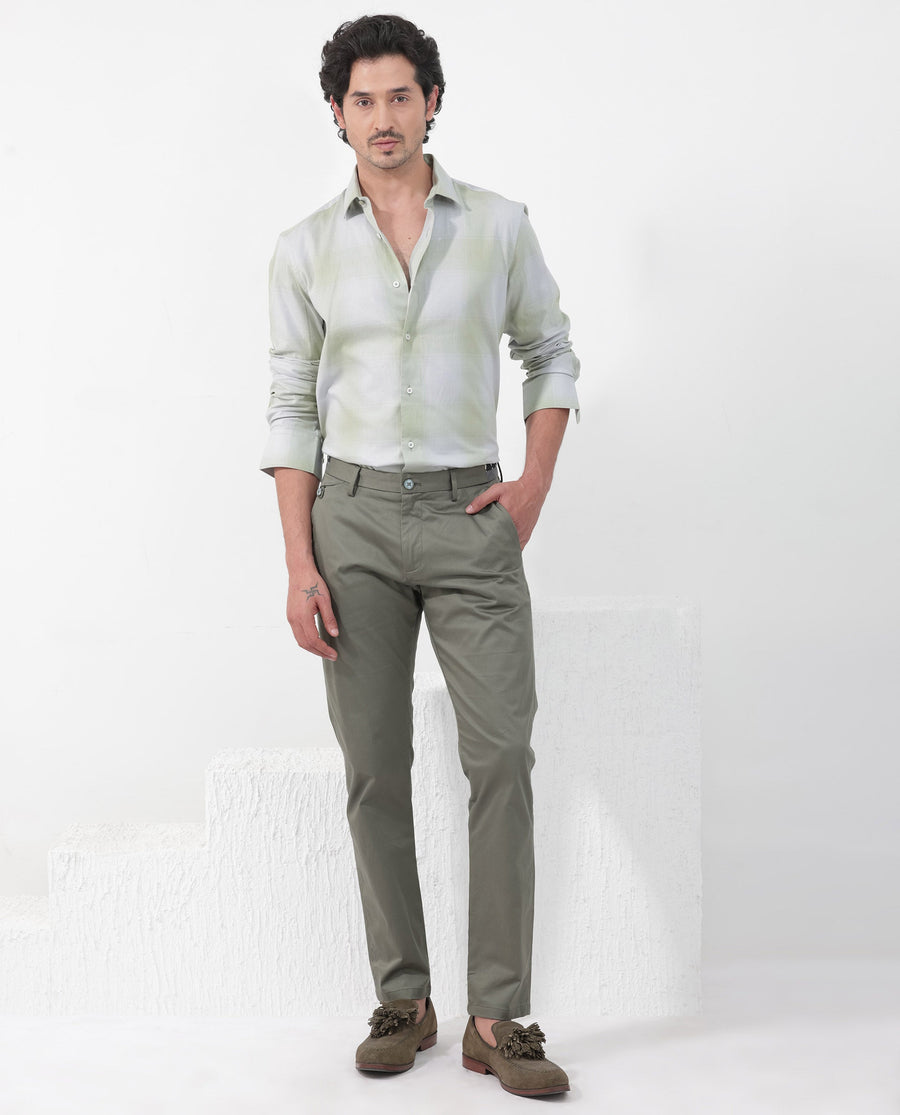 Rare Rabbit Men's Gabin Dusky Green Cotton Checked Print Regular Fit Full Sleeve Collared Shirt