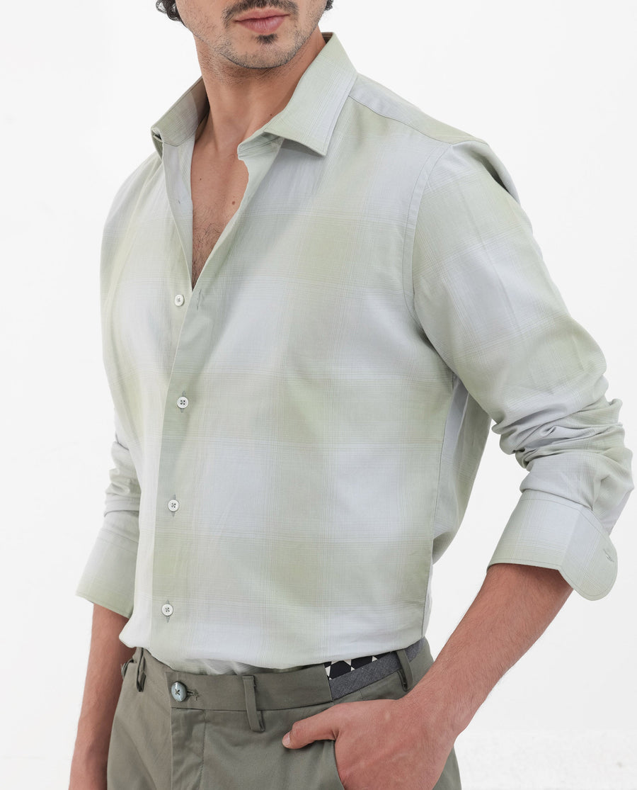 Rare Rabbit Men's Gabin Dusky Green Cotton Checked Print Regular Fit Full Sleeve Collared Shirt