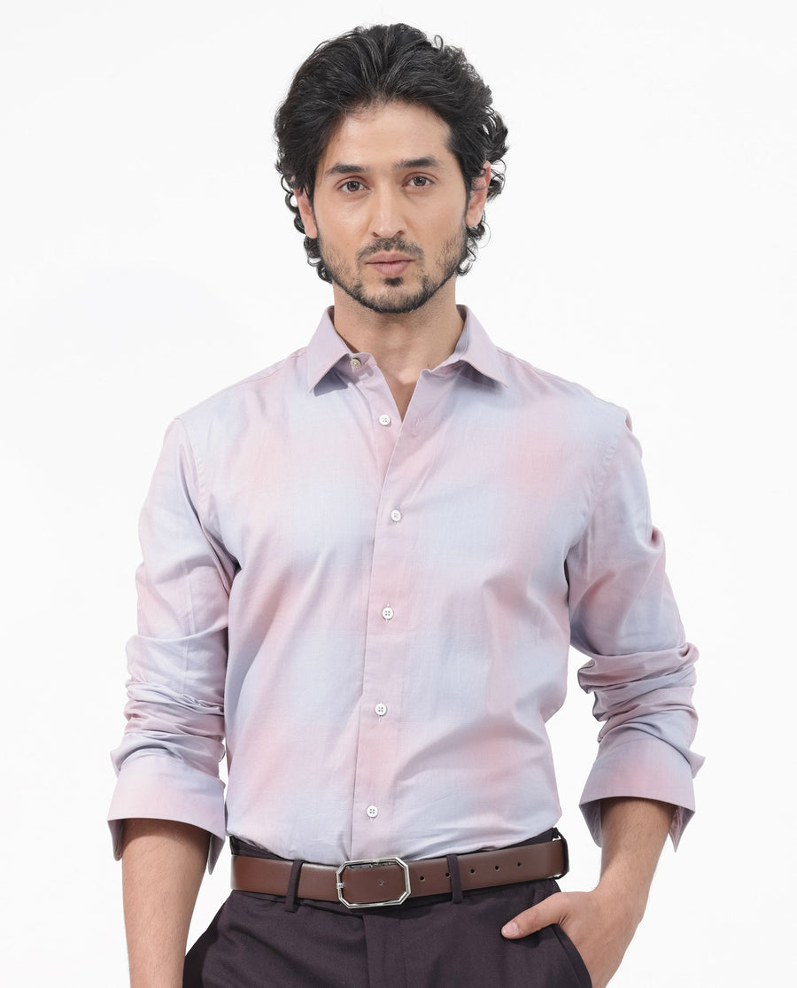 Rare Rabbit Men's Gabin Dusky Purple Cotton Checked Print Regular Fit Full Sleeve Collared Shirt