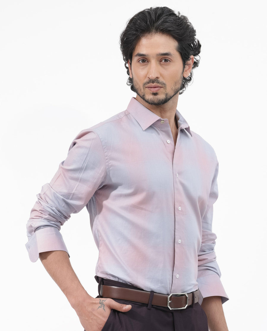 Rare Rabbit Men's Gabin Dusky Purple Cotton Checked Print Regular Fit Full Sleeve Collared Shirt