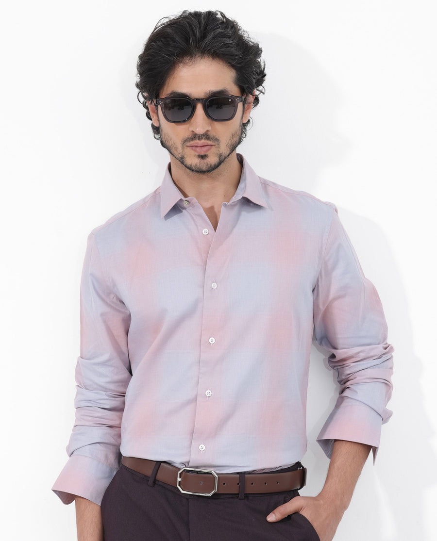 Rare Rabbit Men's Gabin Dusky Purple Cotton Checked Print Regular Fit Full Sleeve Collared Shirt