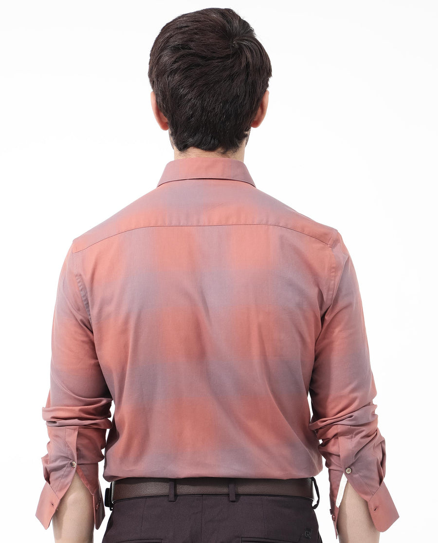 Rare Rabbit Men's Gabin Light Rust Cotton Checked Print Regular Fit Full Sleeve Collared Shirt