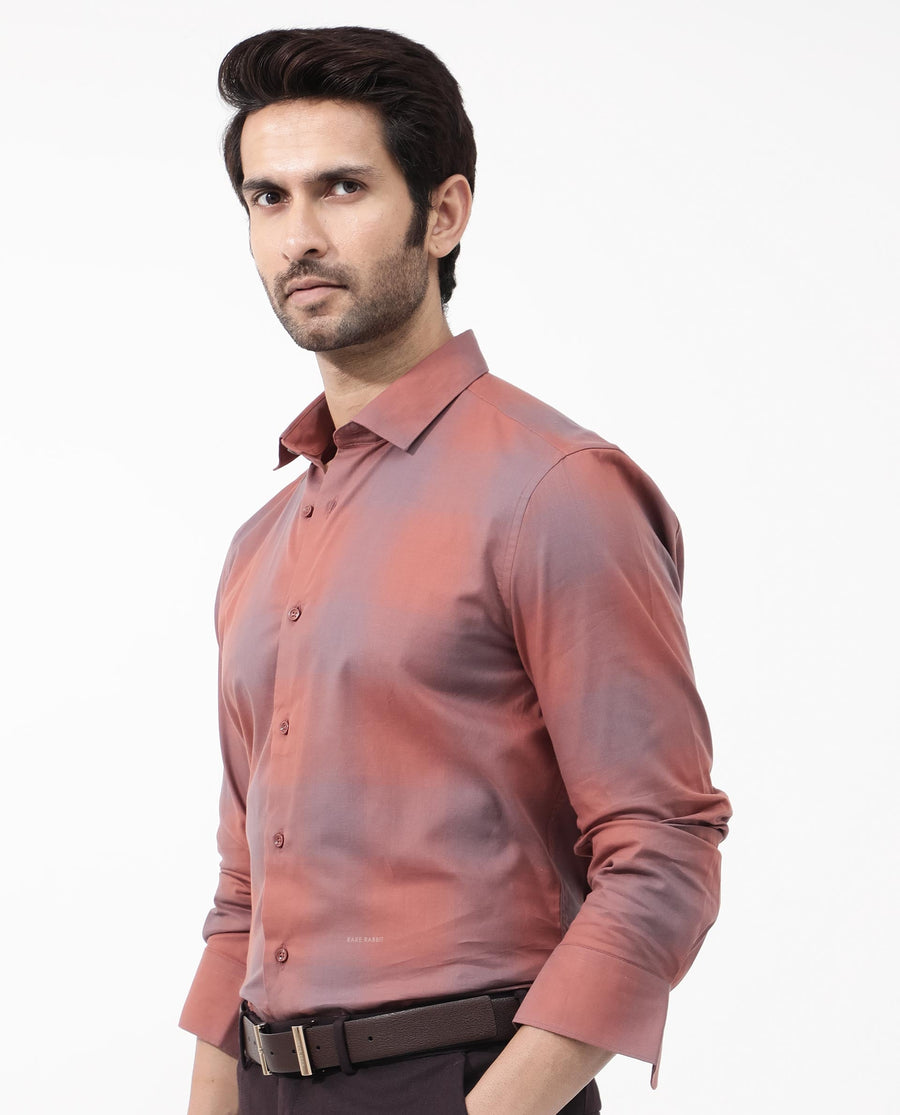 Rare Rabbit Men's Gabin Light Rust Cotton Checked Print Regular Fit Full Sleeve Collared Shirt