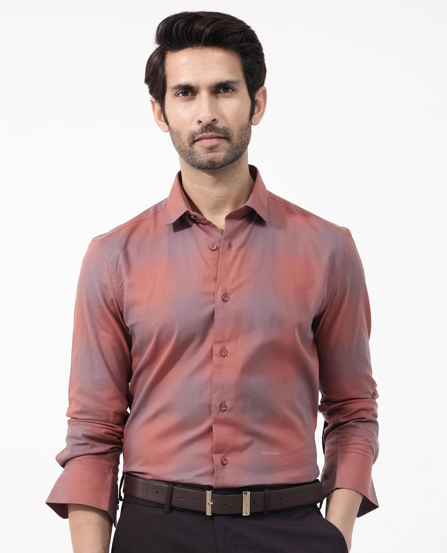 Rare Rabbit Men's Gabin Light Rust Cotton Checked Print Regular Fit Full Sleeve Collared Shirt