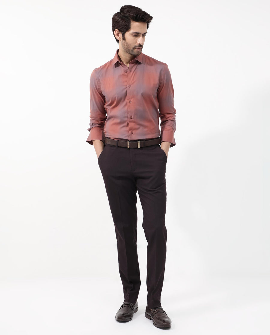 Rare Rabbit Men's Gabin Light Rust Cotton Checked Print Regular Fit Full Sleeve Collared Shirt
