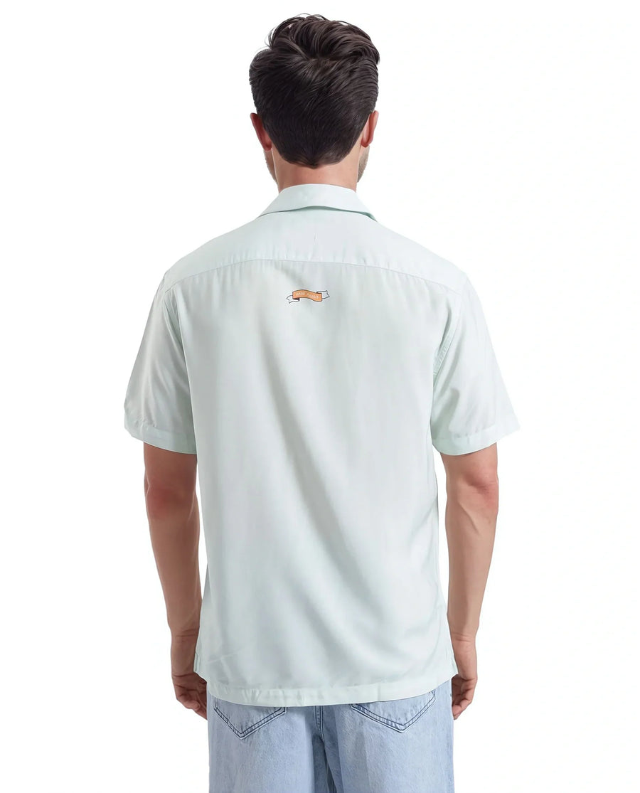 Rare Rabbit Men's Gacrux Pastel Green Cotton Floral Print Boxy Fit Half Sleeve Cuban Collar Shirt