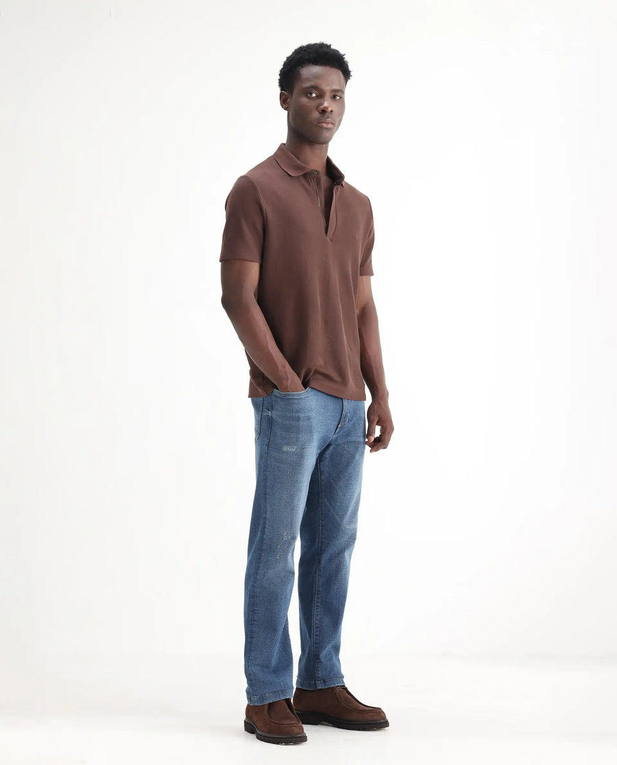 Rare Rabbit Men's Gala Blue Cotton Blend Plain Morris Regular Fit Jeans