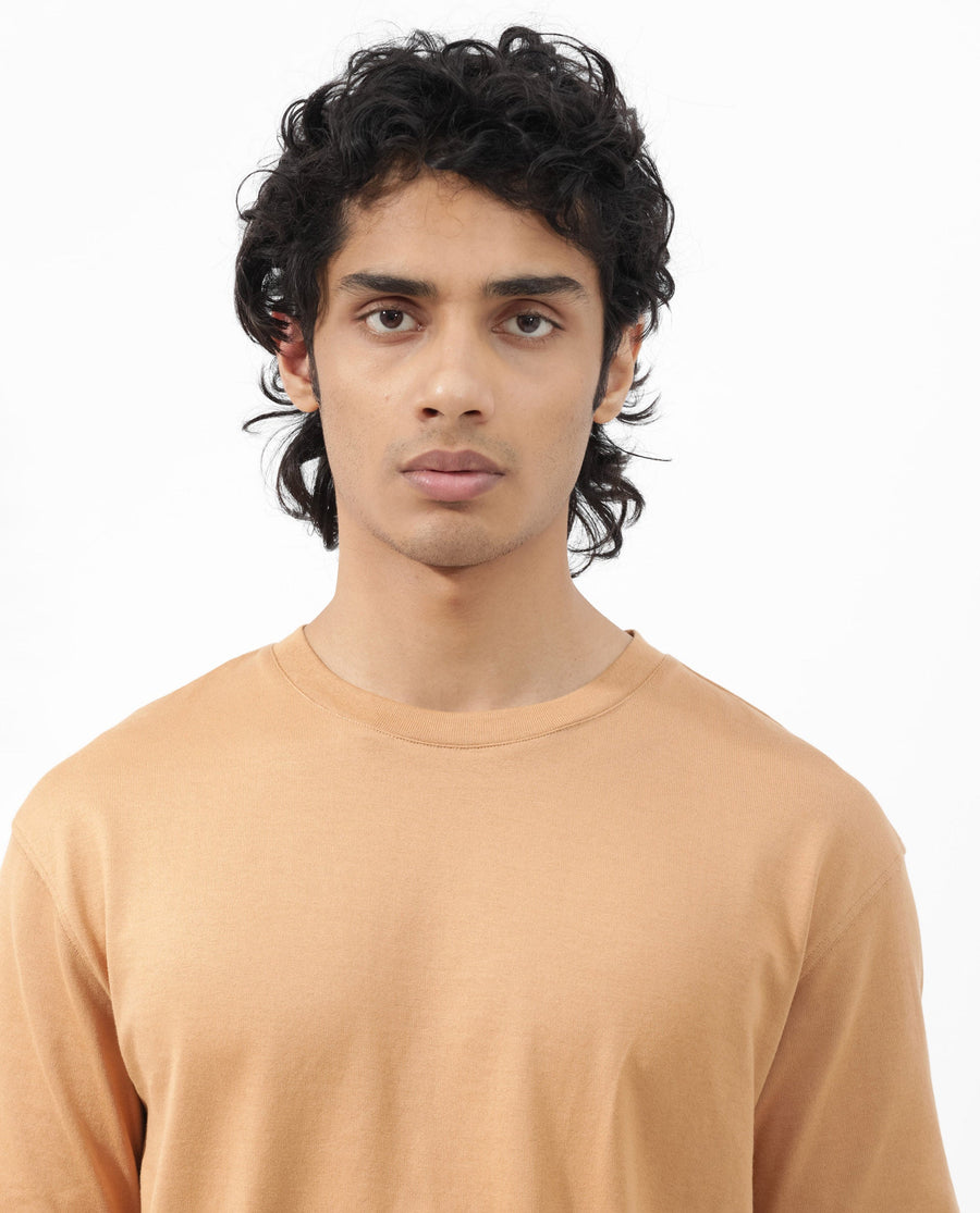 Rare Rabbit Men's Gallos Mustard Cotton Plain Oversized Fit Half Sleeve Crew Neck T-Shirt