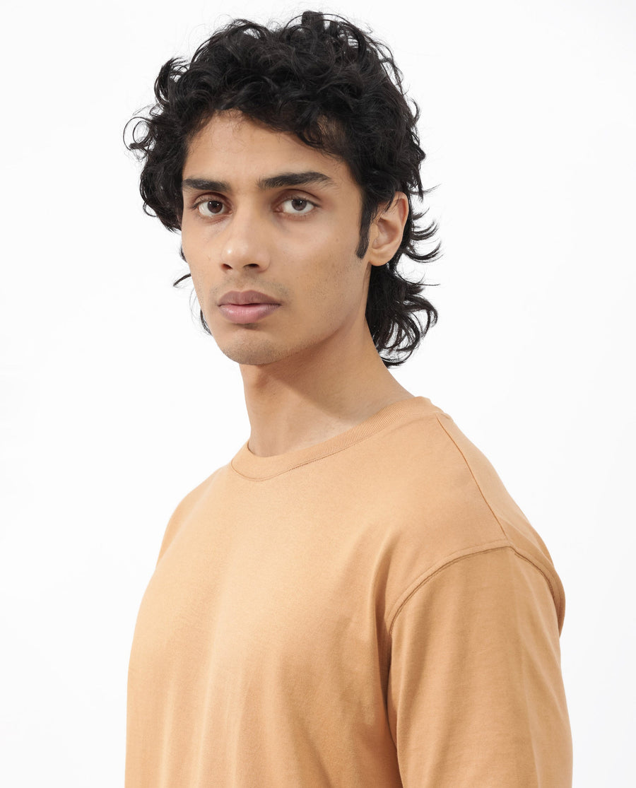 Rare Rabbit Men's Gallos Mustard Cotton Plain Oversized Fit Half Sleeve Crew Neck T-Shirt