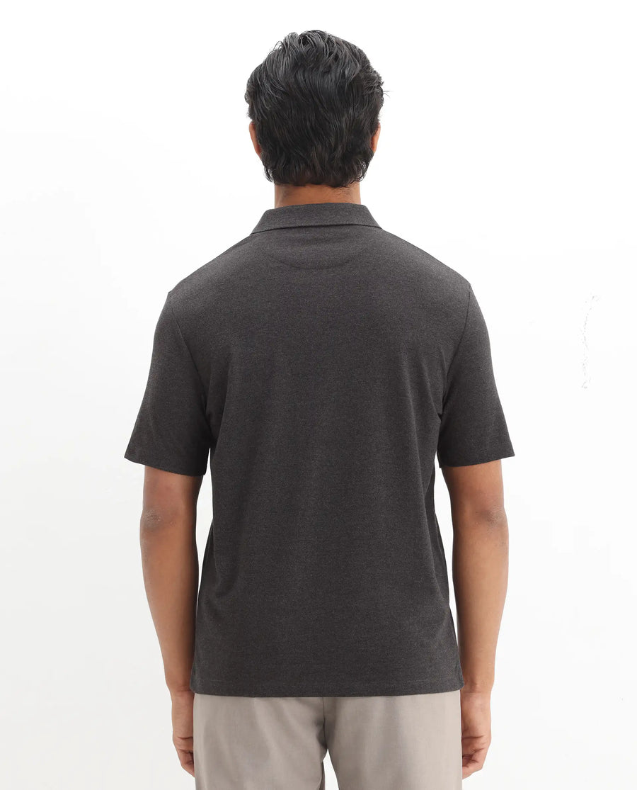 Rare Rabbit Men's Gamor Black Cotton Blend Plain Regular Fit Half Sleeve Polo