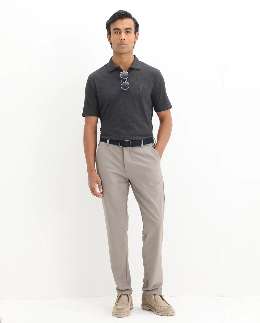 Rare Rabbit Men's Gamor Black Cotton Blend Plain Regular Fit Half Sleeve Polo