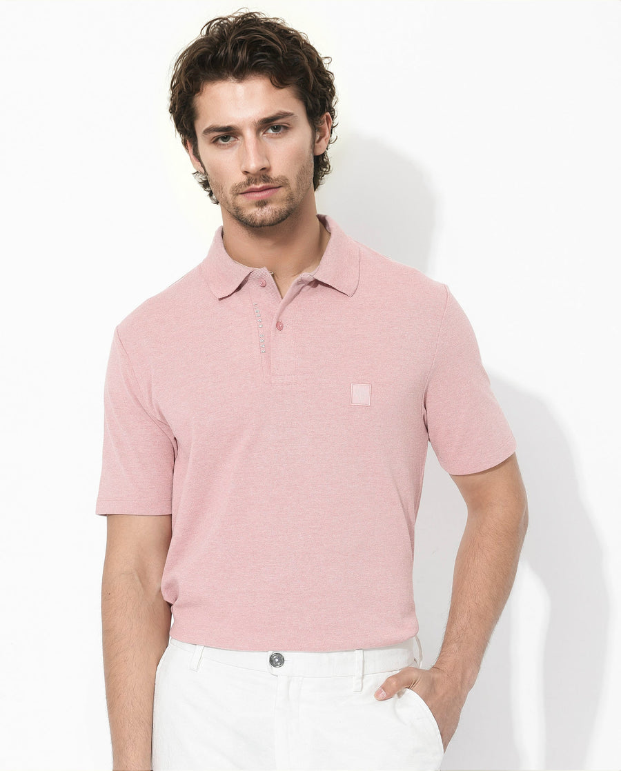 Rare Rabbit Men's Gamor Dusky Pink Cotton Blend Plain Regular Fit Half Sleeve Polo