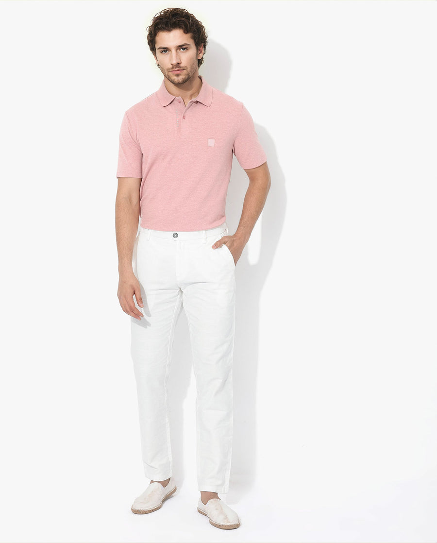 Rare Rabbit Men's Gamor Dusky Pink Cotton Blend Plain Regular Fit Half Sleeve Polo
