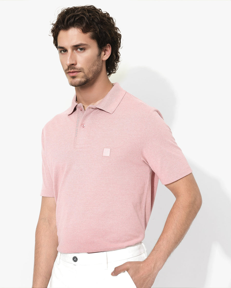 Rare Rabbit Men's Gamor Dusky Pink Cotton Blend Plain Regular Fit Half Sleeve Polo