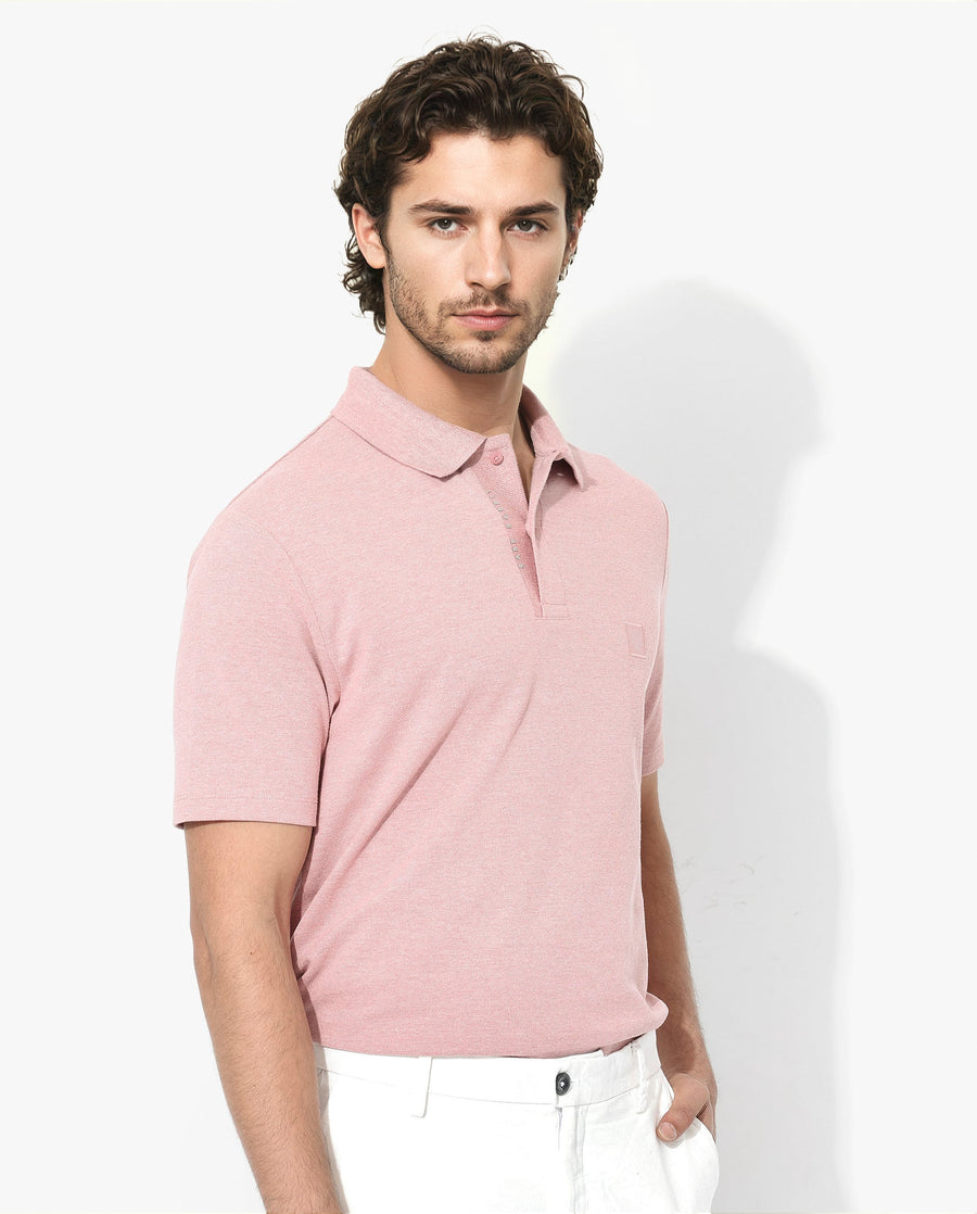 Rare Rabbit Men's Gamor Dusky Pink Cotton Blend Plain Regular Fit Half Sleeve Polo