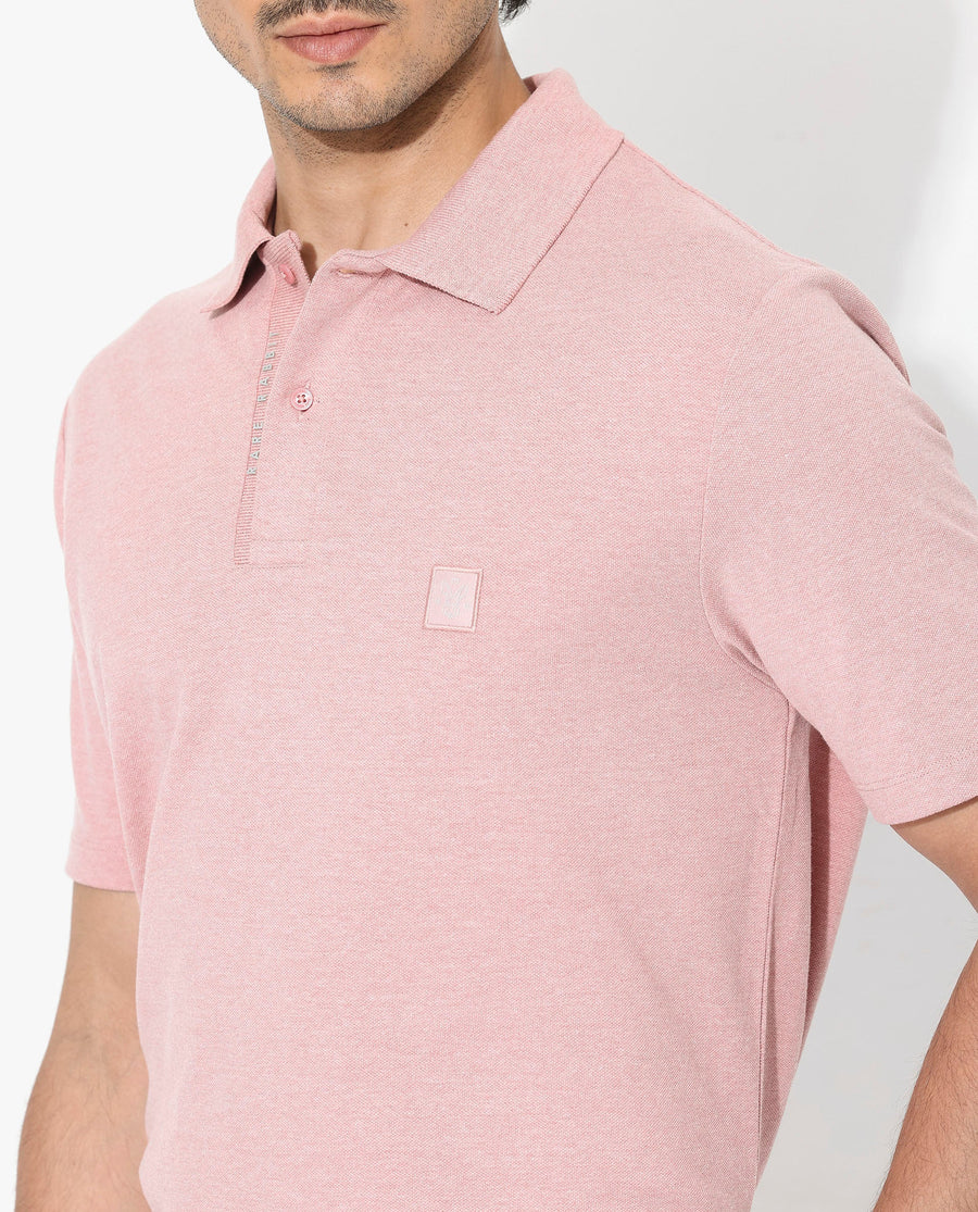 Rare Rabbit Men's Gamor Dusky Pink Cotton Blend Plain Regular Fit Half Sleeve Polo