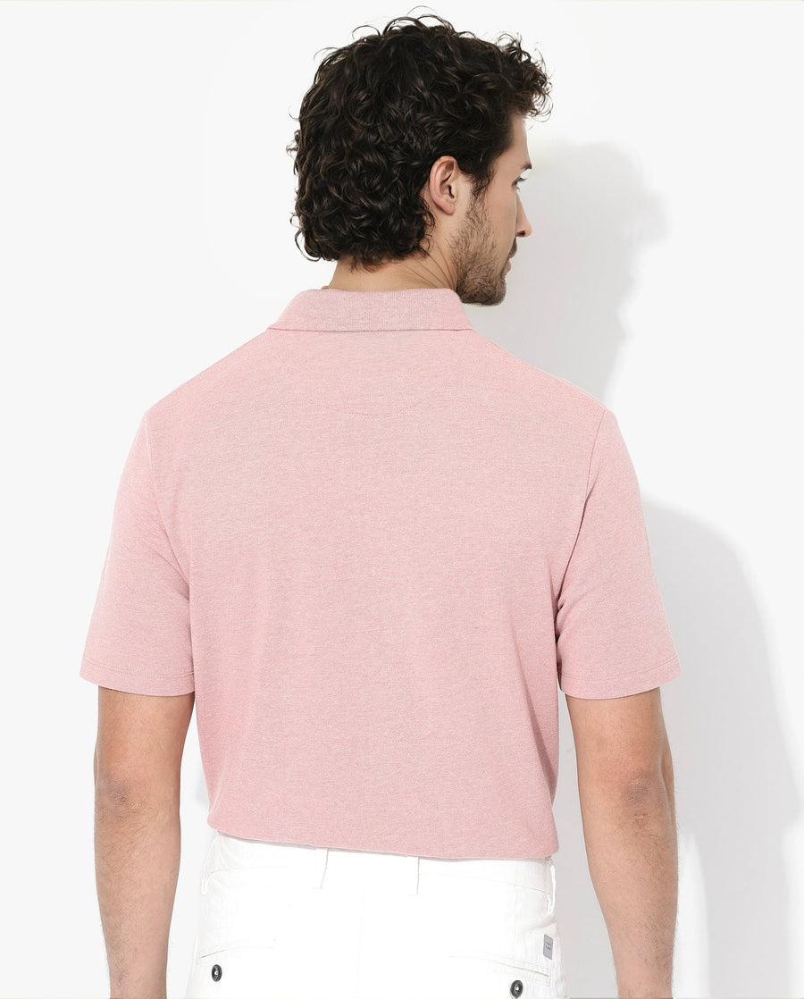 Rare Rabbit Men's Gamor Dusky Pink Cotton Blend Plain Regular Fit Half Sleeve Polo