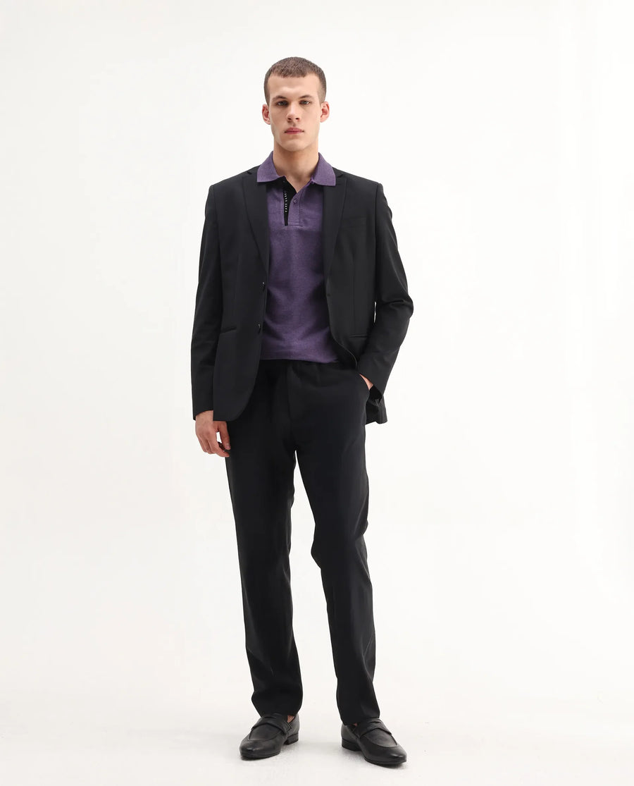 Rare Rabbit Men's Gamor Purple Cotton Blend Plain Regular Fit Half Sleeve Polo