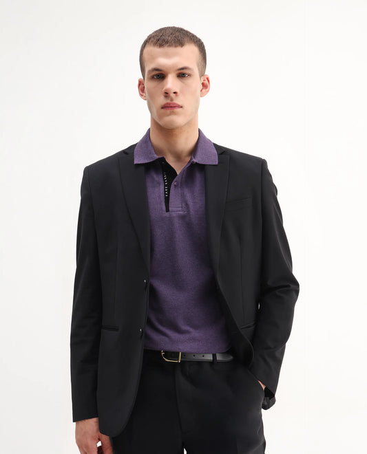Rare Rabbit Men's Gamor Purple Cotton Blend Plain Regular Fit Half Sleeve Polo