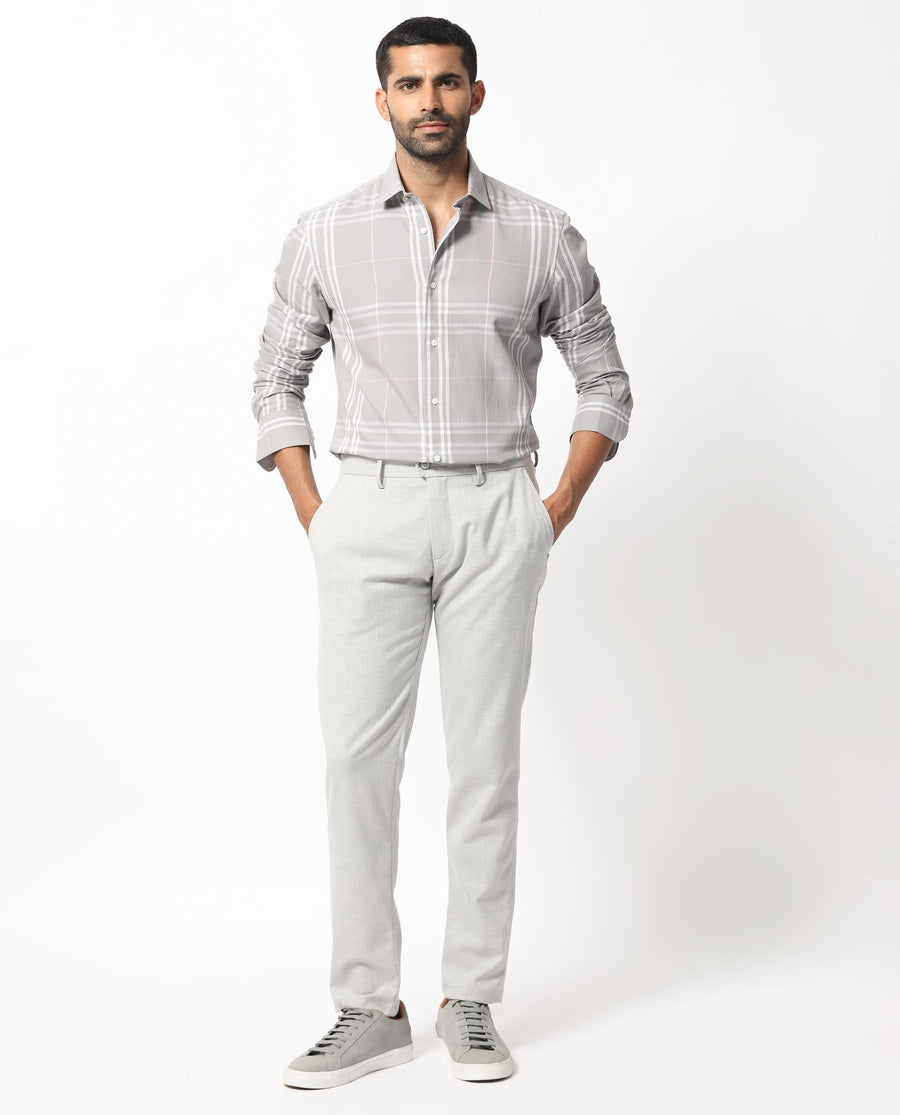 Rare Rabbit Men's Garet Grey Cotton Checked Print Regular Fit Full Sleeve Collared Shirt