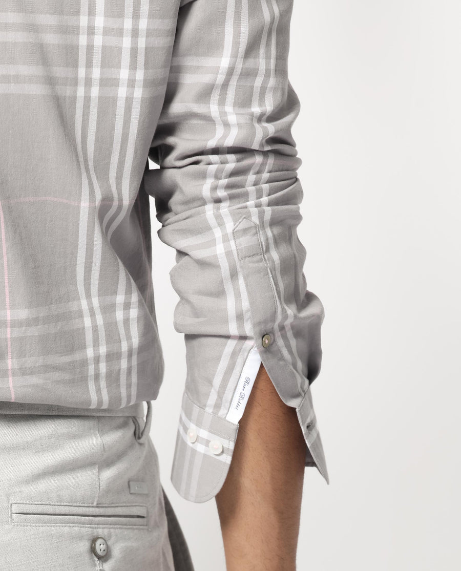 Rare Rabbit Men's Garet Grey Cotton Checked Print Regular Fit Full Sleeve Collared Shirt