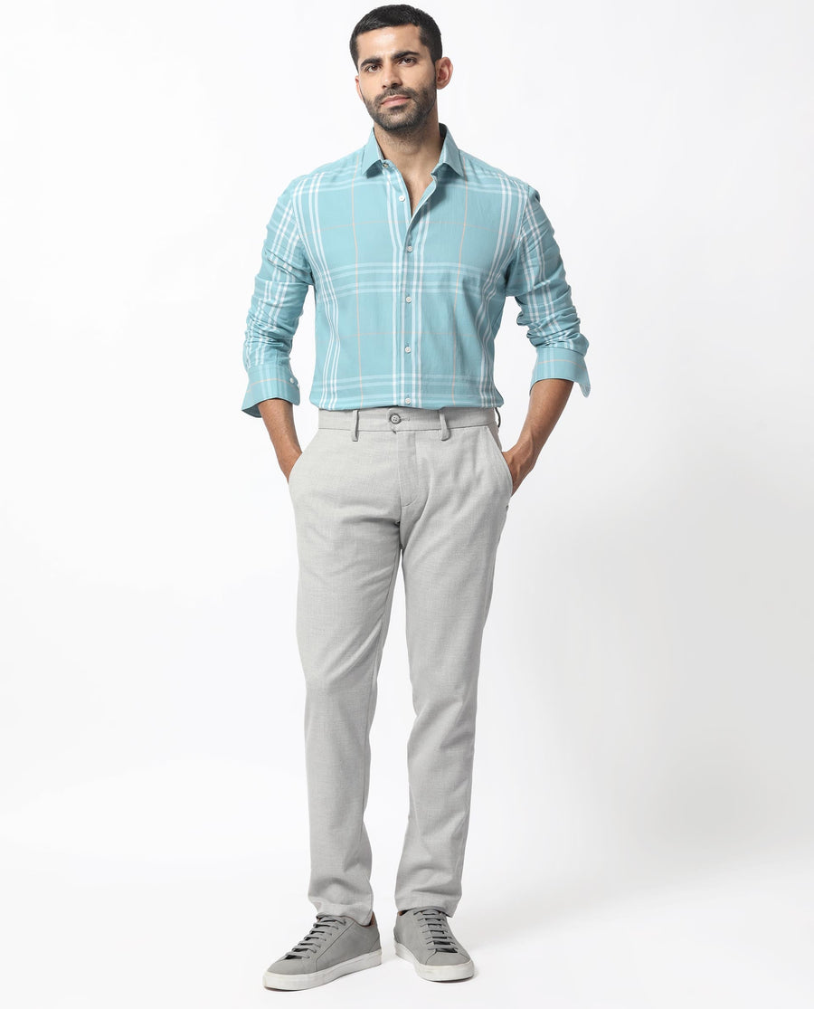 Rare Rabbit Men's Garet Turq Cotton Checked Print Regular Fit Full Sleeve Collared Shirt