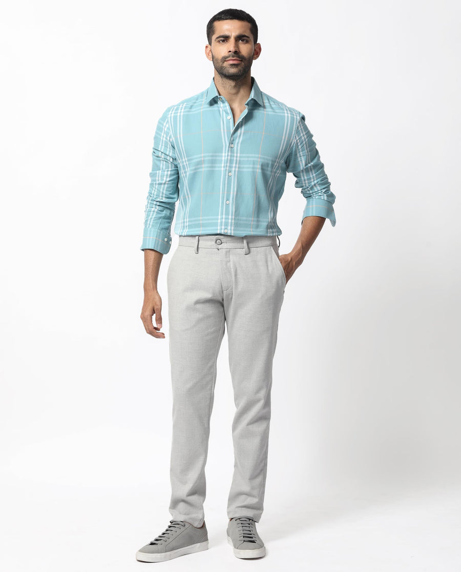 Rare Rabbit Men's Garet Turq Cotton Checked Print Regular Fit Full Sleeve Collared Shirt